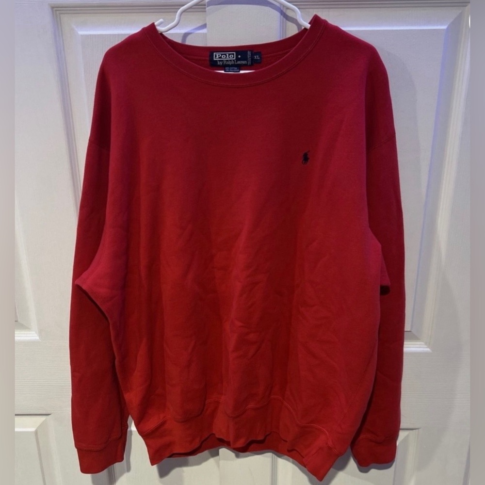 Polo by Ralph Lauren Men's Red Crewneck Sweater with Embroidered Pony